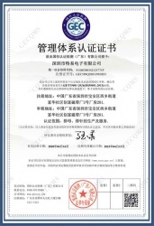 祝深圳市特易電子有限公司通過ISO9001管理體系認證